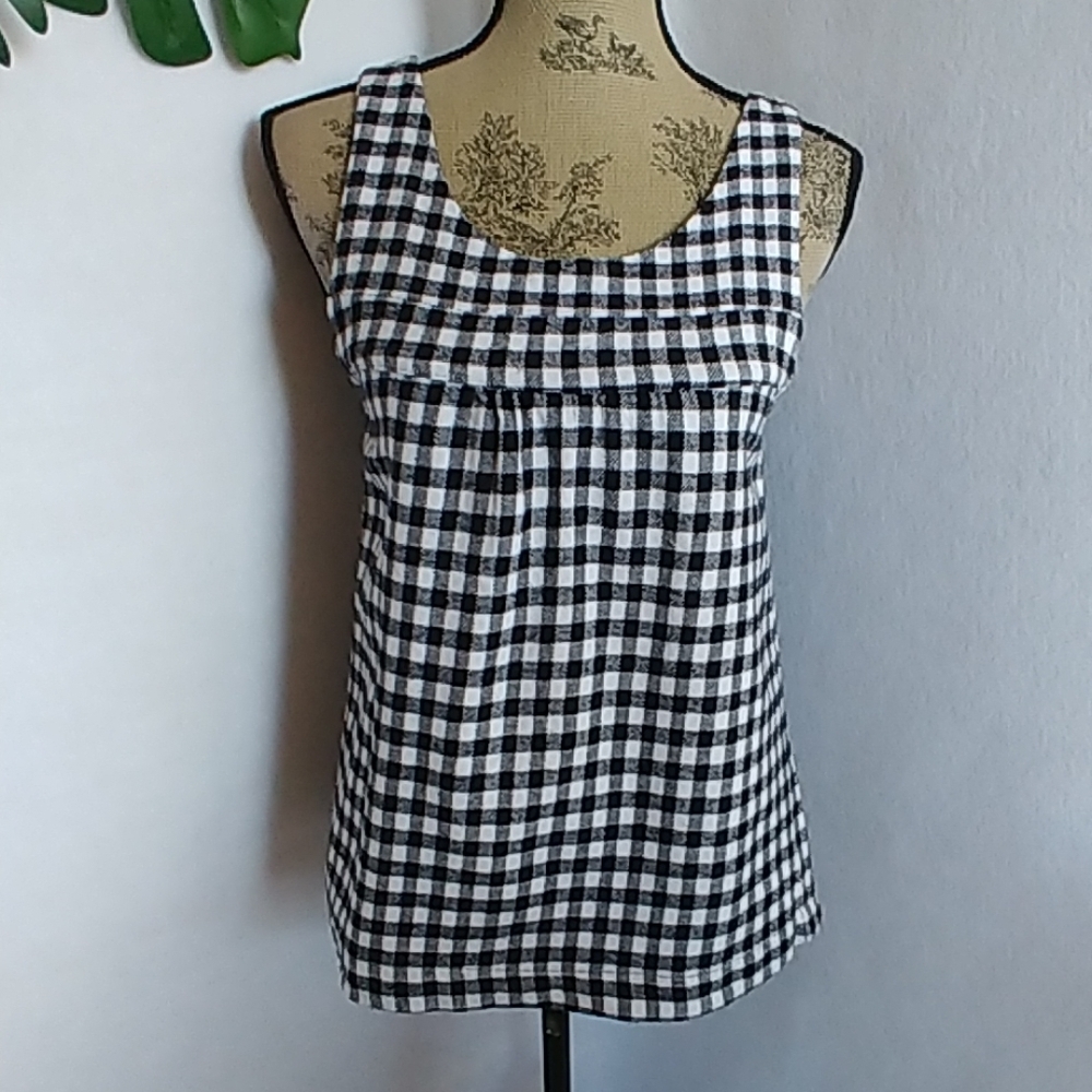 Lucy Love Open Back Black White Checkered Top